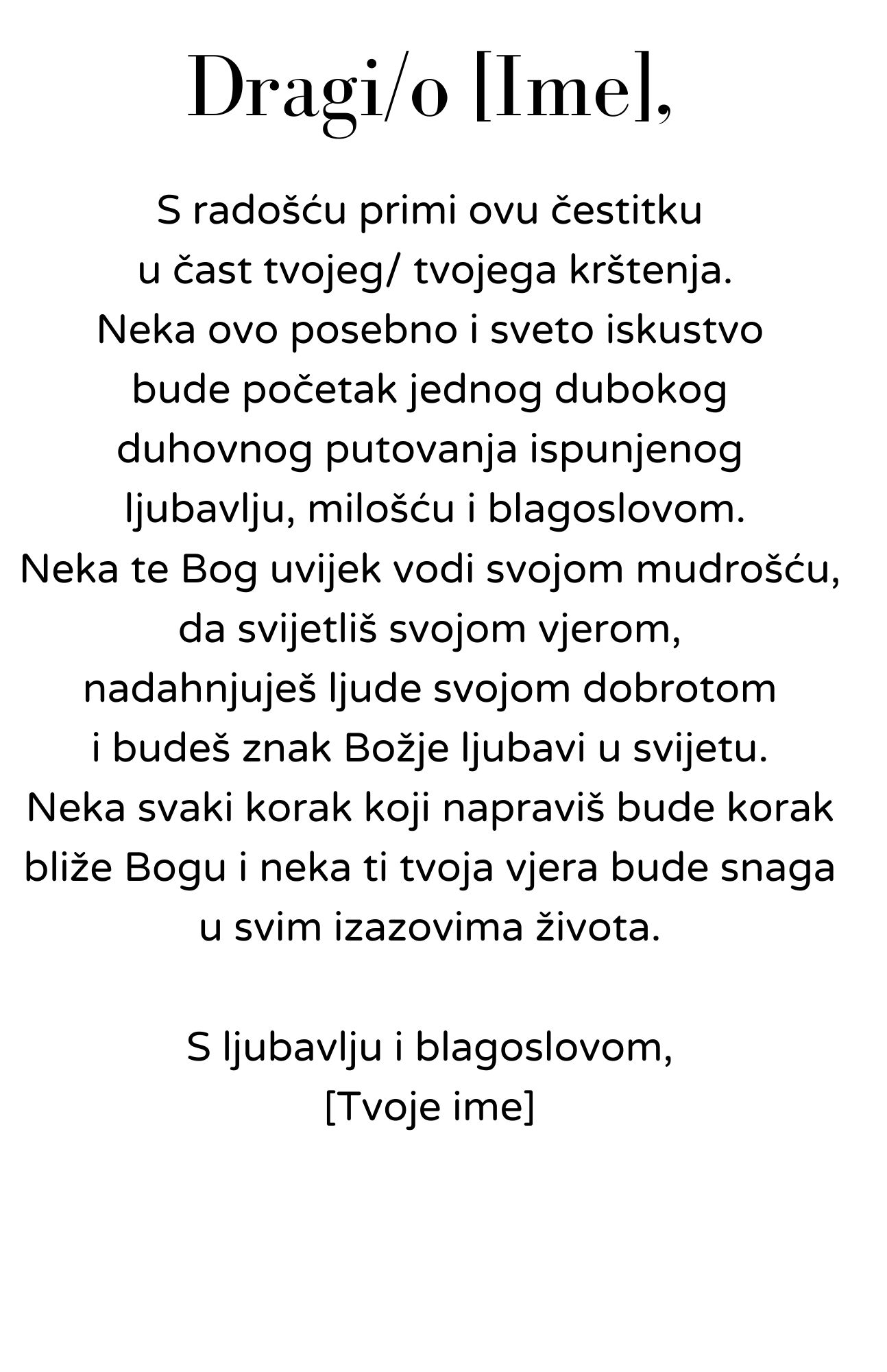 Primjer 2. čestitka za krštenje